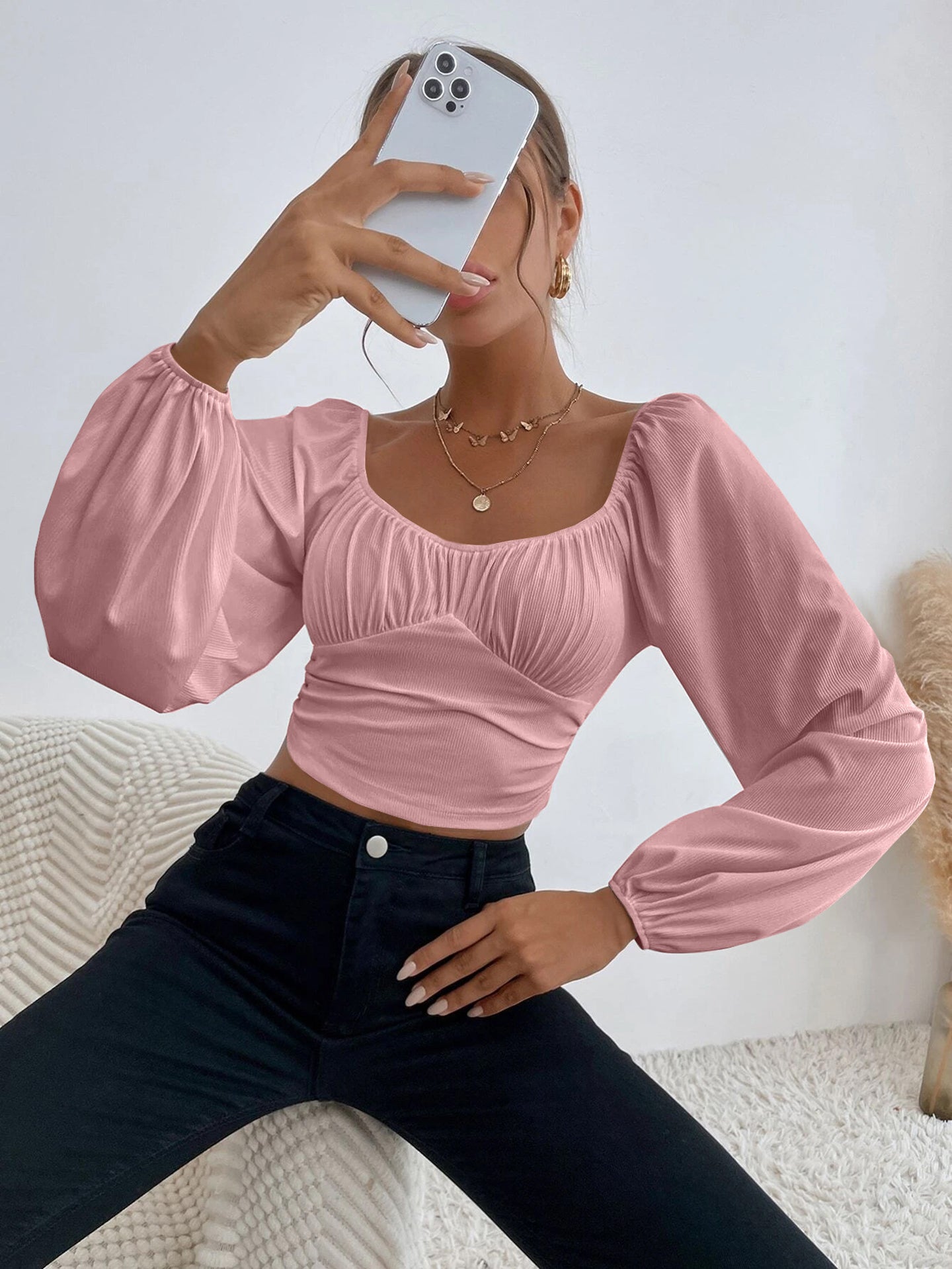 Women Sweetheart Neck Cinched Waist Top