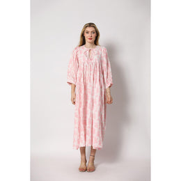 Pink Floral Keyhole Neck Midi Dress