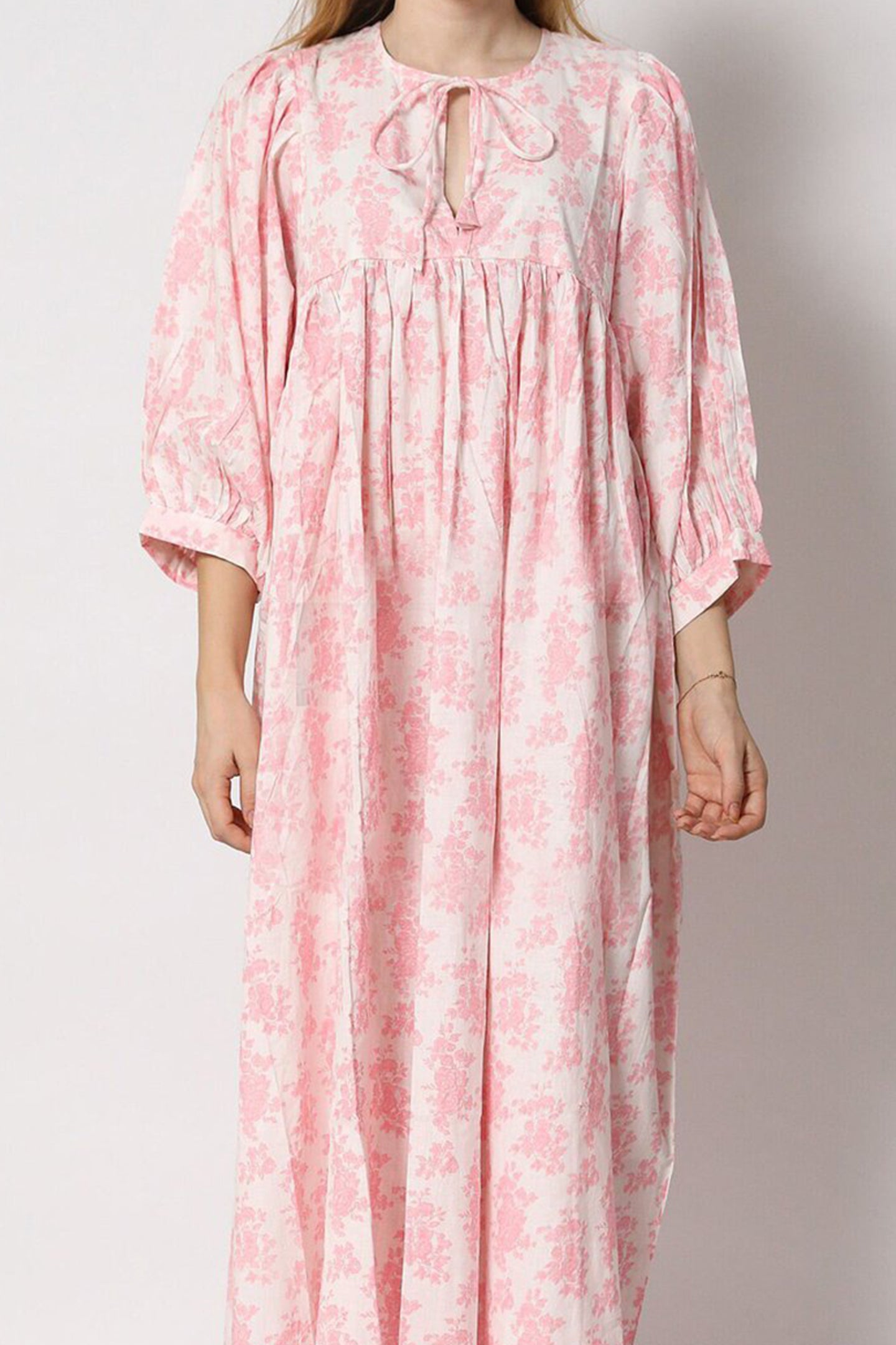 Pink Floral Keyhole Neck Midi Dress