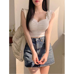 Women Sweetheart Neck Ruched Crop Top