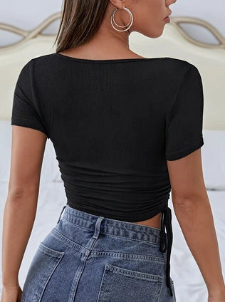 Solid V-Neck Crop Top