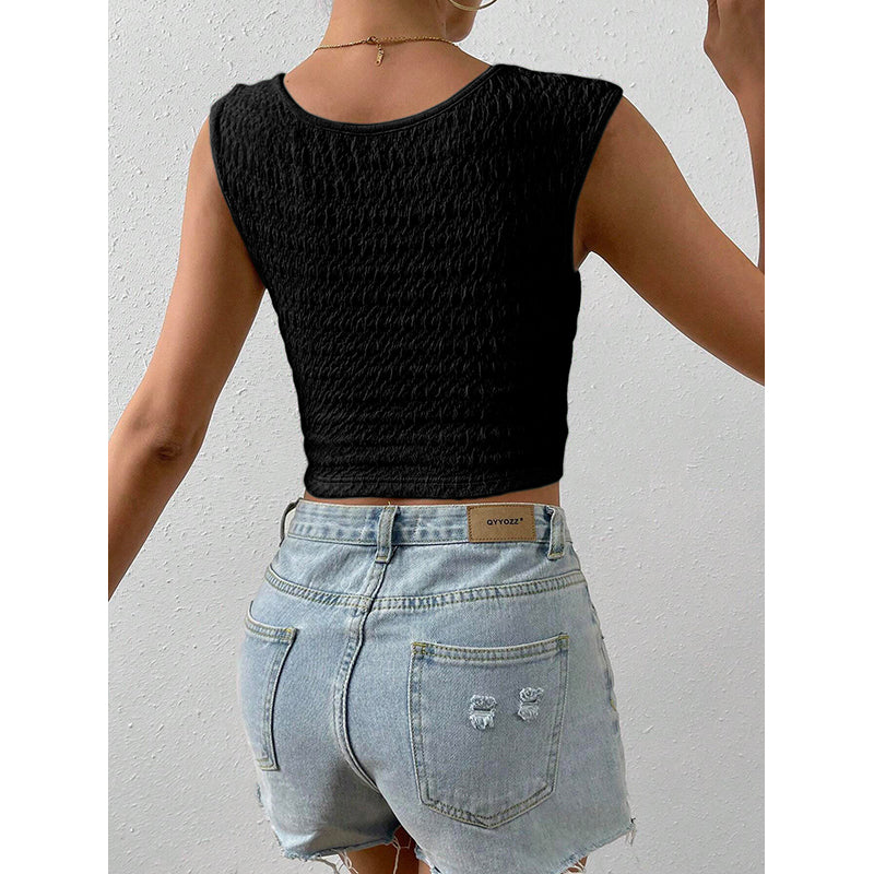 square neck shoulder straps self design fitted Crop Top