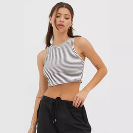 Women Striped Round Neck Crop Top