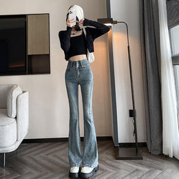 Women Flared Slash Knee Heavy Fade Jeans