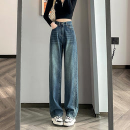 Women Wide Leg Slash Knee Jeans