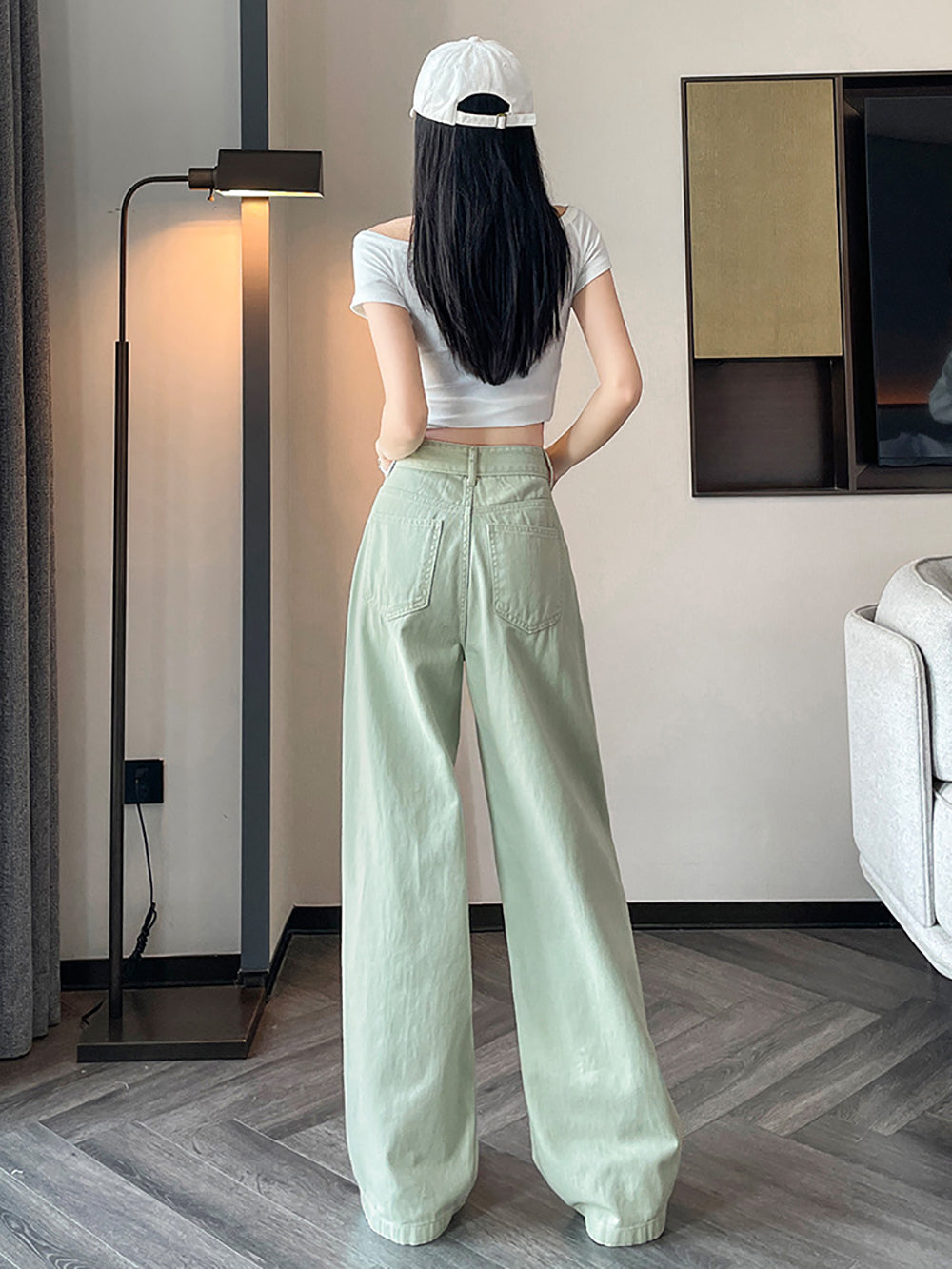 Women Wide Leg Low Distress Heavy Fade Jeans