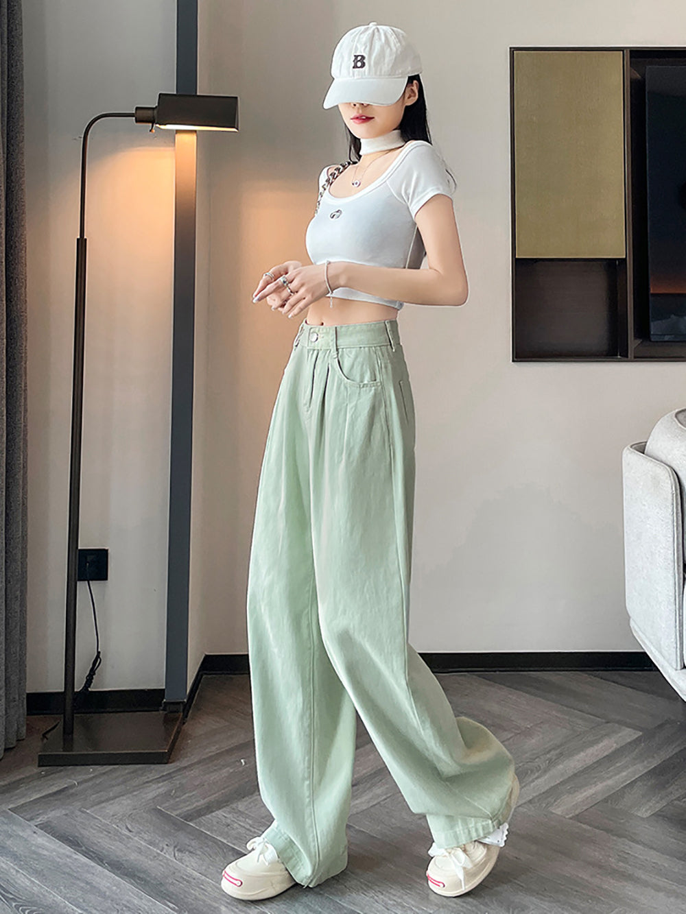 Women Wide Leg Low Distress Heavy Fade Jeans