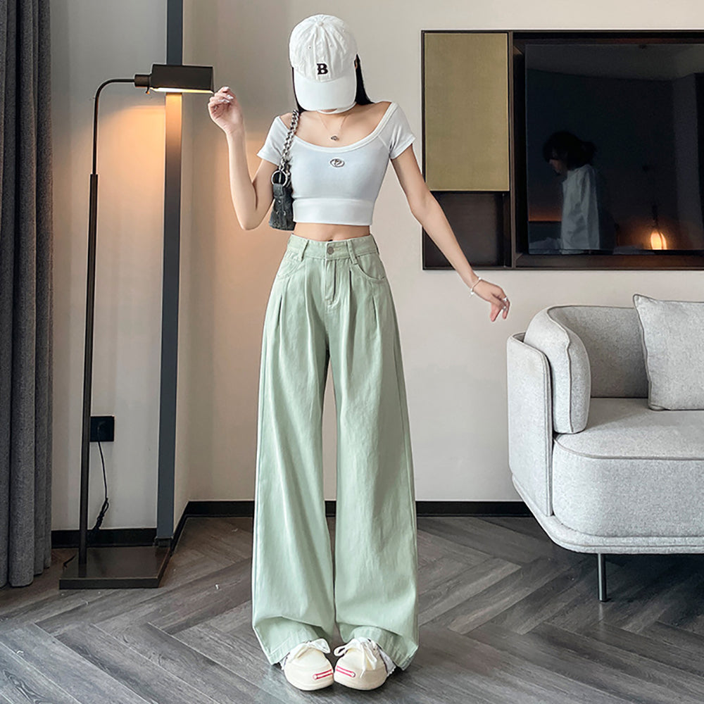 Women Wide Leg Low Distress Heavy Fade Jeans