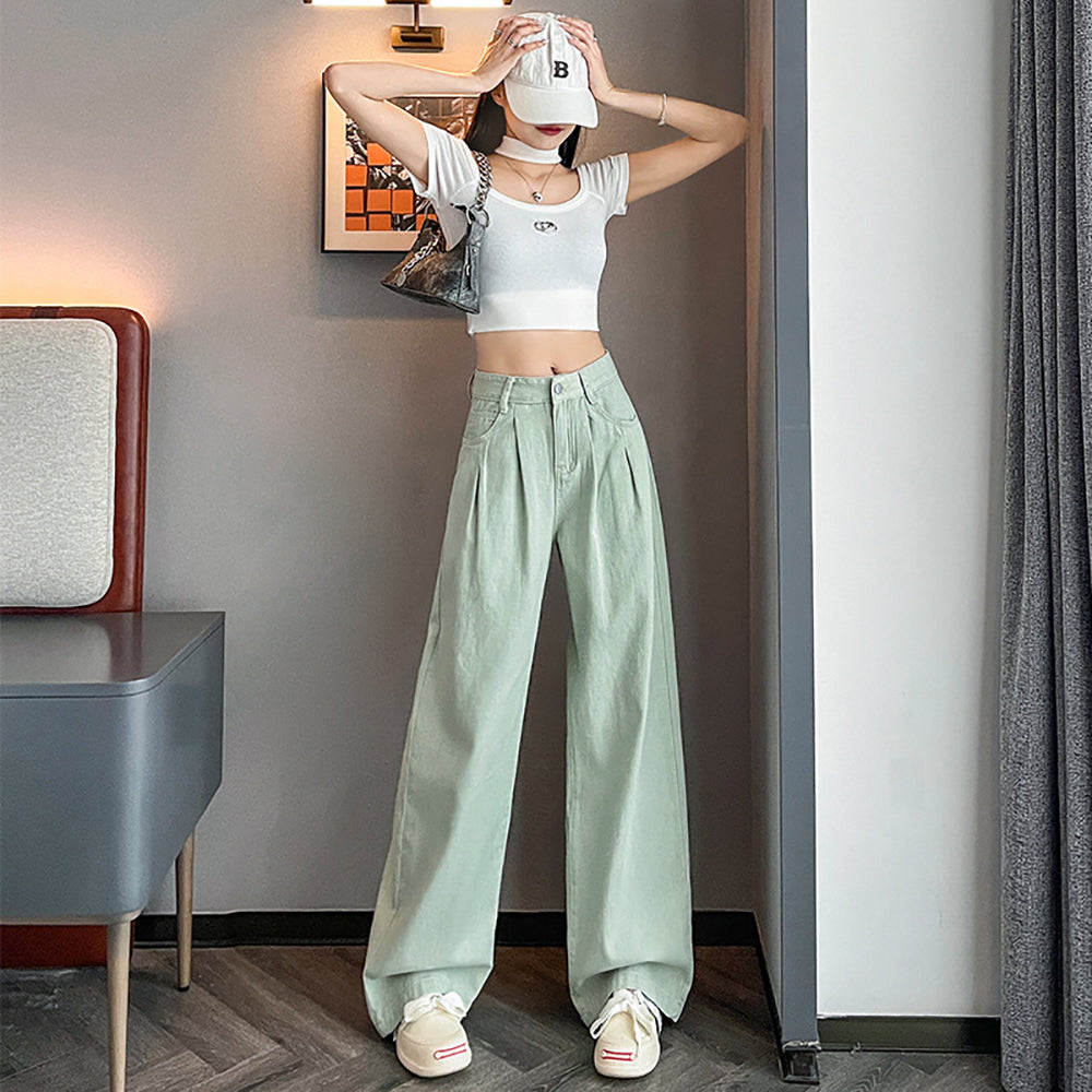 Women Wide Leg Low Distress Heavy Fade Jeans