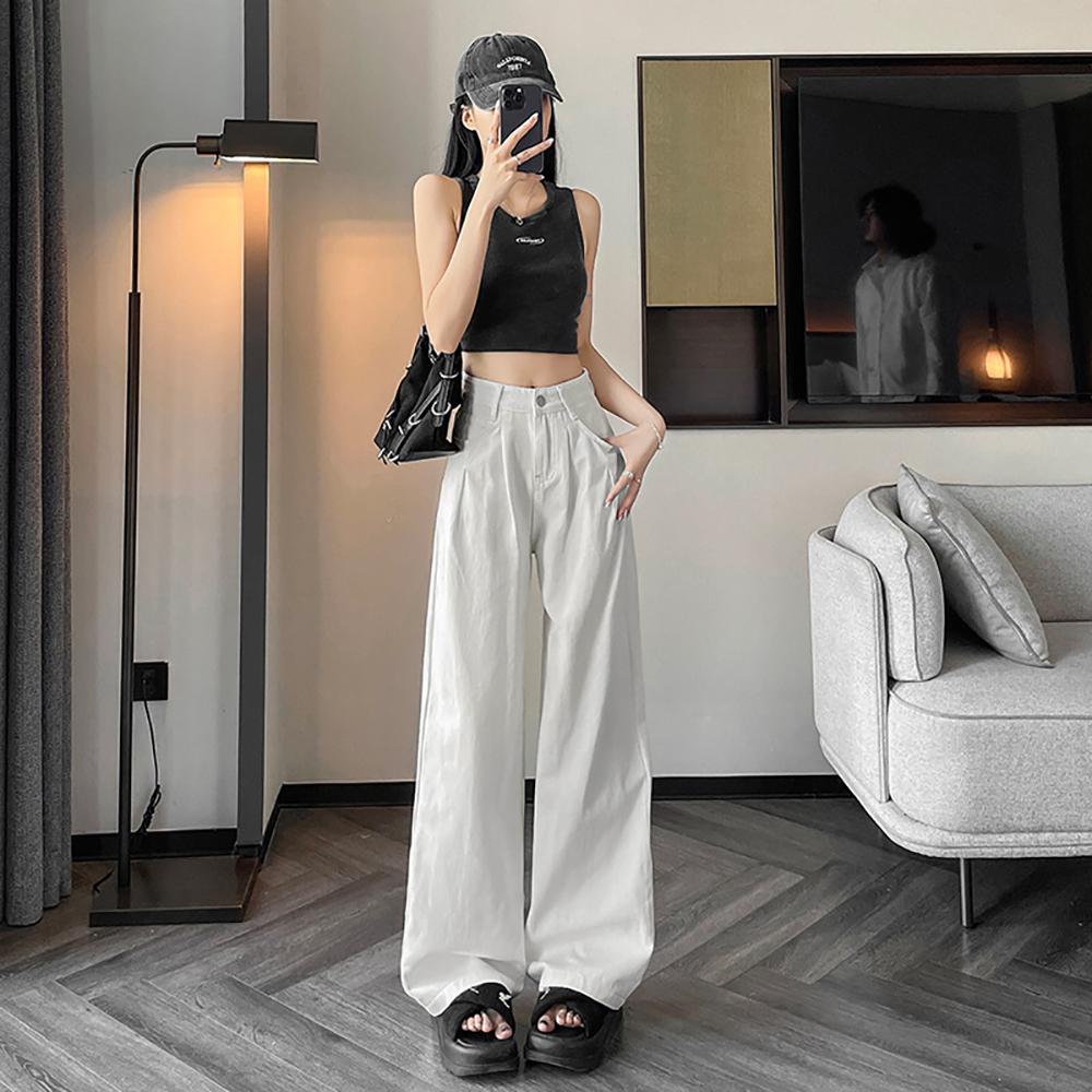 Women Wide Leg Low Distress Jeans
