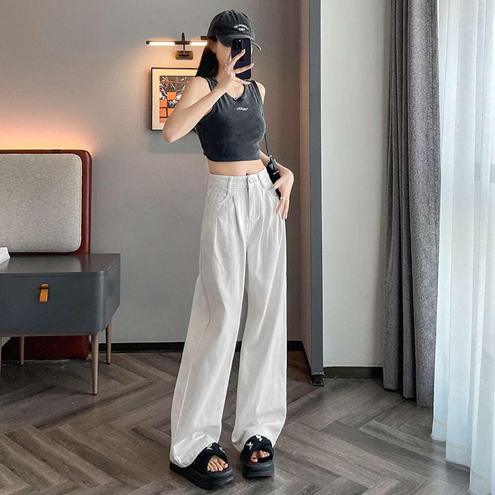 Women Wide Leg Low Distress Jeans
