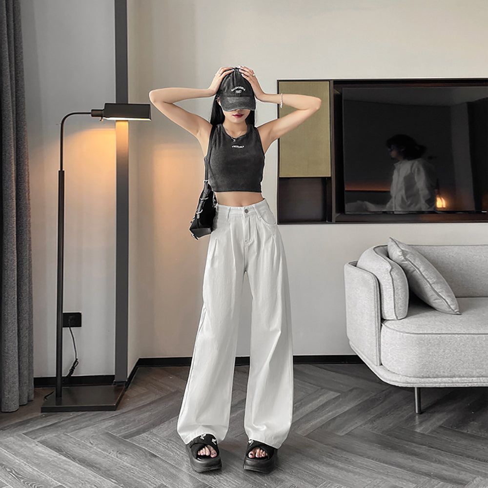 Women Wide Leg Low Distress Jeans