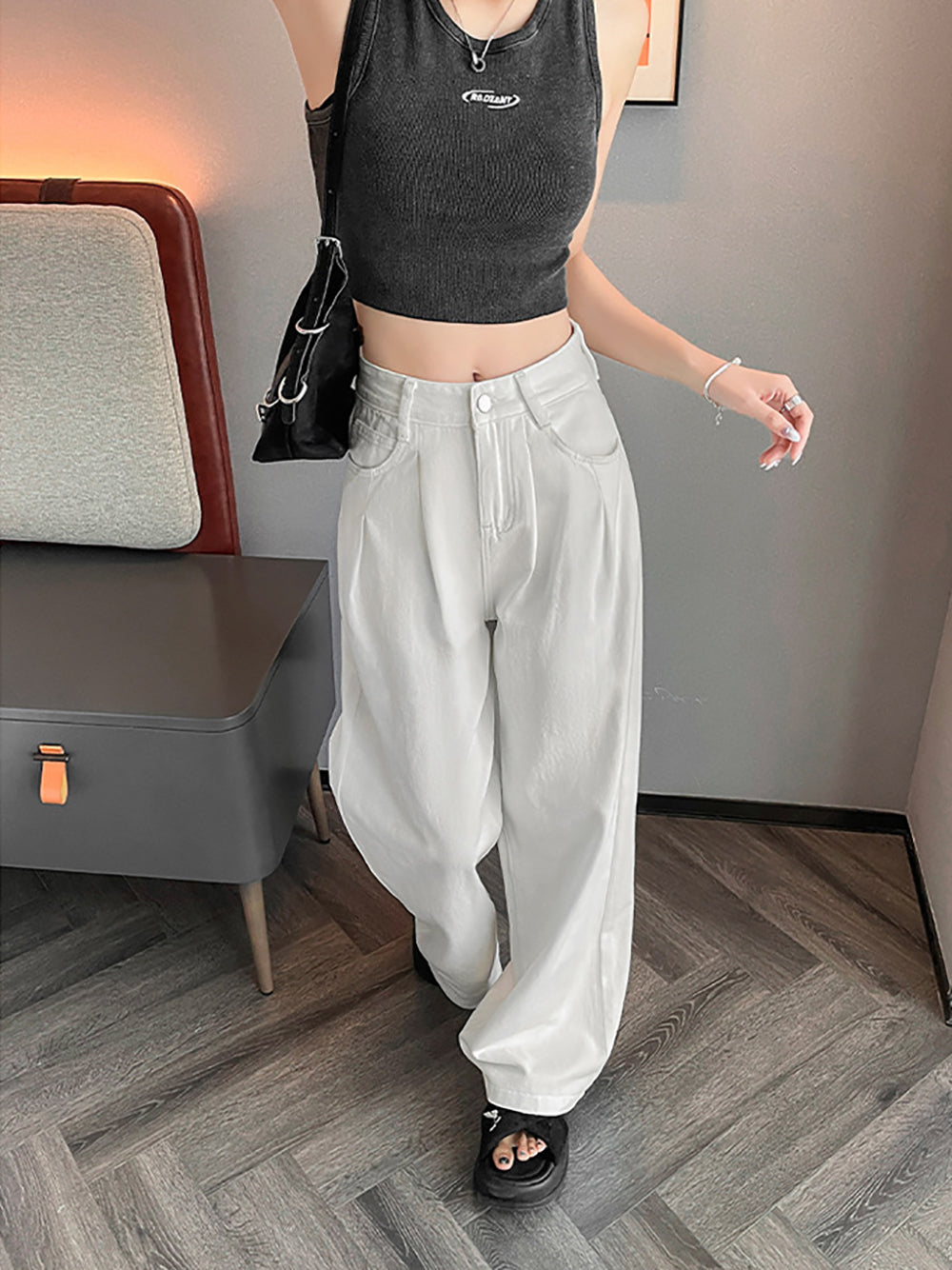 Women Wide Leg Low Distress Jeans