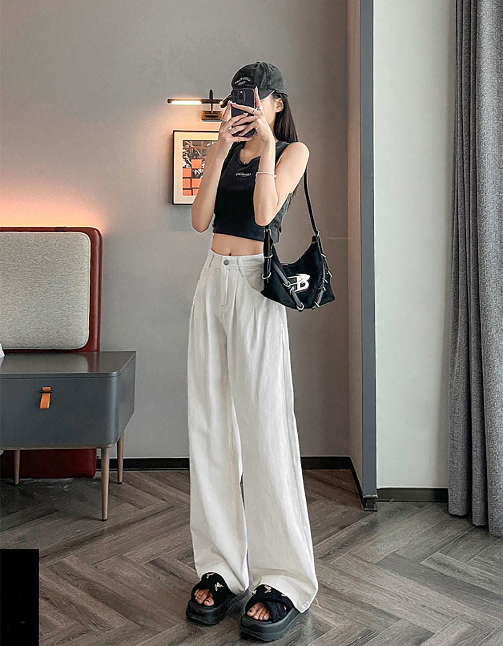Women Wide Leg Low Distress Jeans