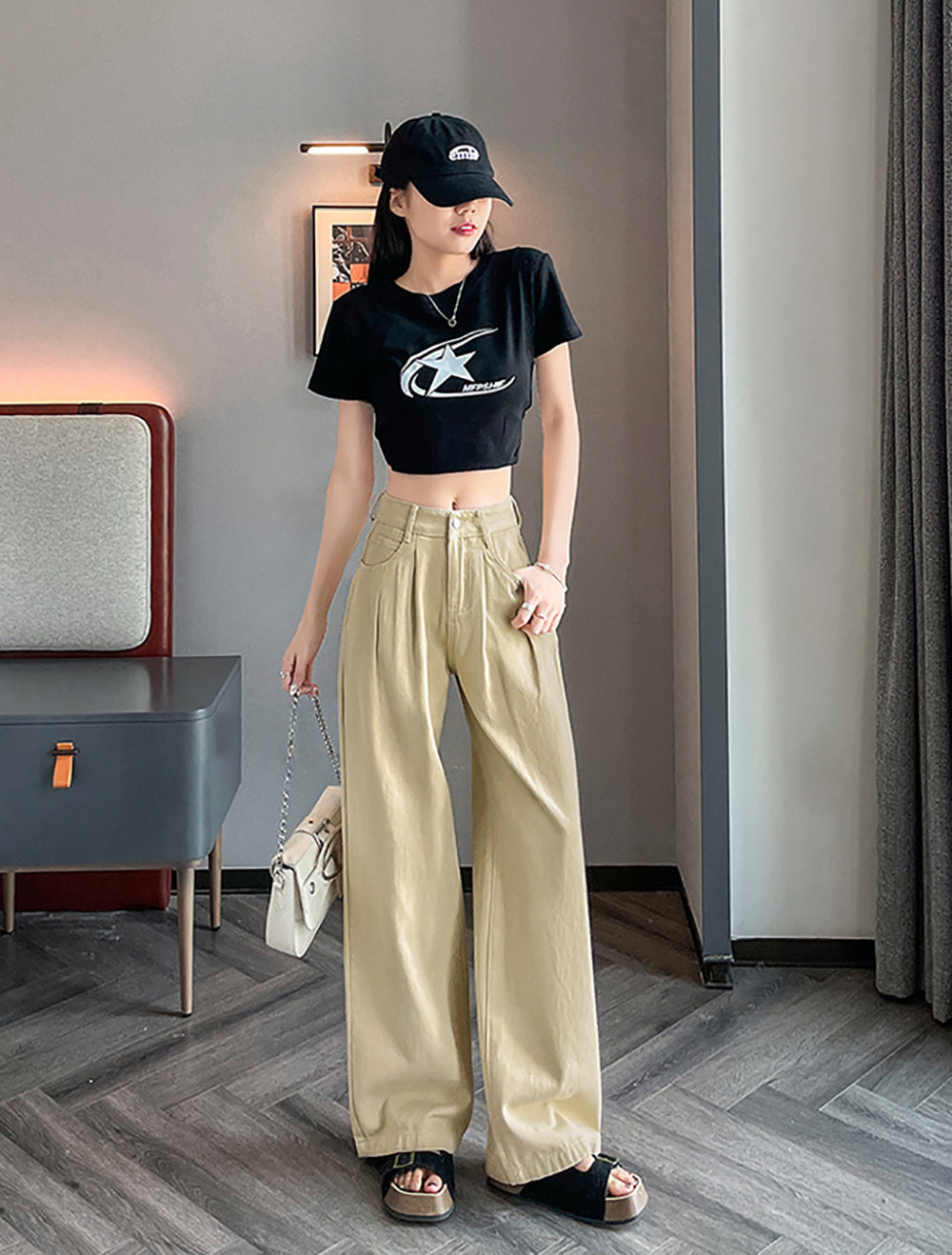Women Wide Leg Low Distress Jeans
