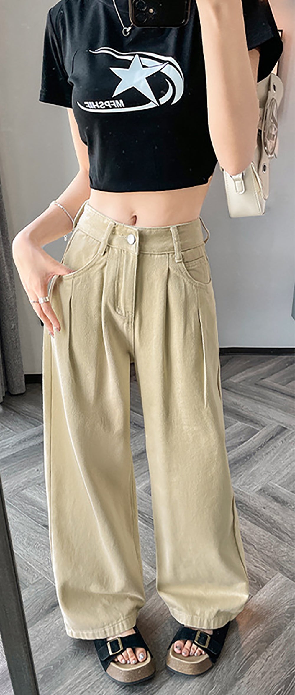 Women Wide Leg Low Distress Jeans