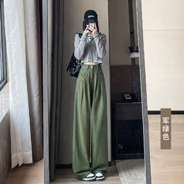 Women Wide Leg Slash Knee Jeans