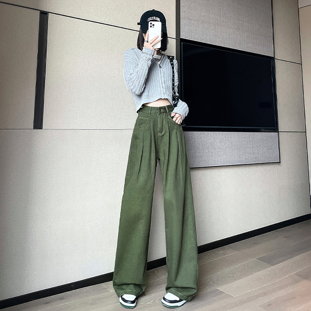 Women Wide Leg Slash Knee Jeans