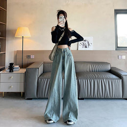 Women Wide Leg Highly Distressed Heavy Fade Jeans