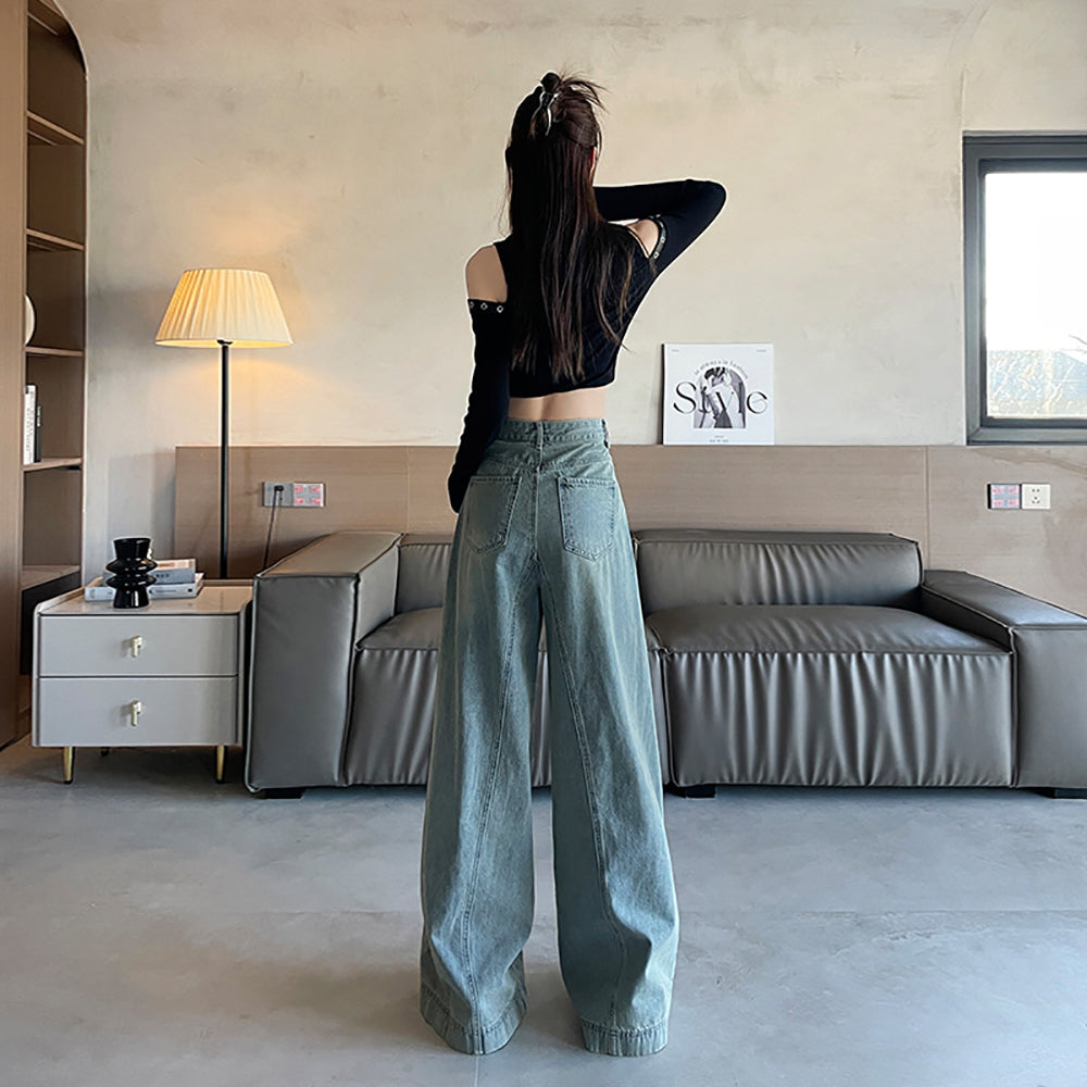 Women Wide Leg Highly Distressed Heavy Fade Jeans