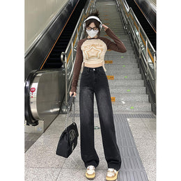 Women Wide Leg Slash Knee Light Fade Jeans