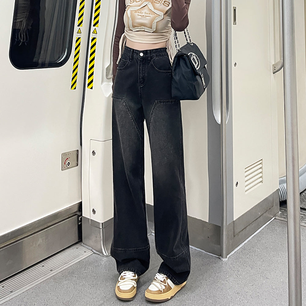 Women Wide Leg Slash Knee Light Fade Jeans
