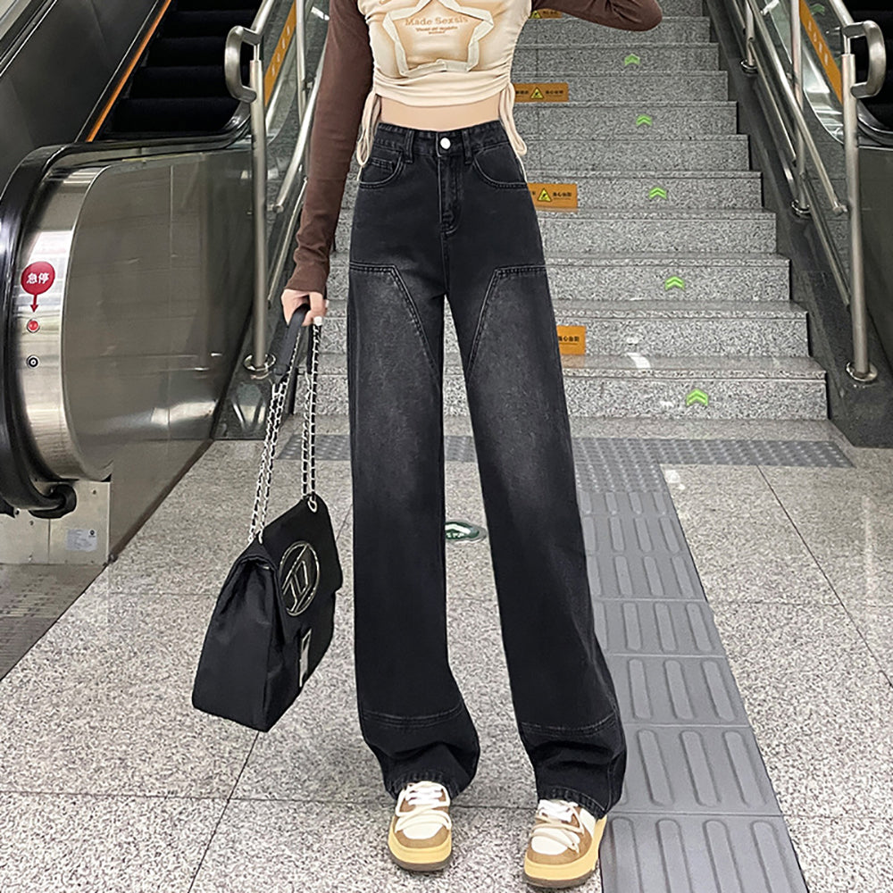 Women Wide Leg Slash Knee Light Fade Jeans