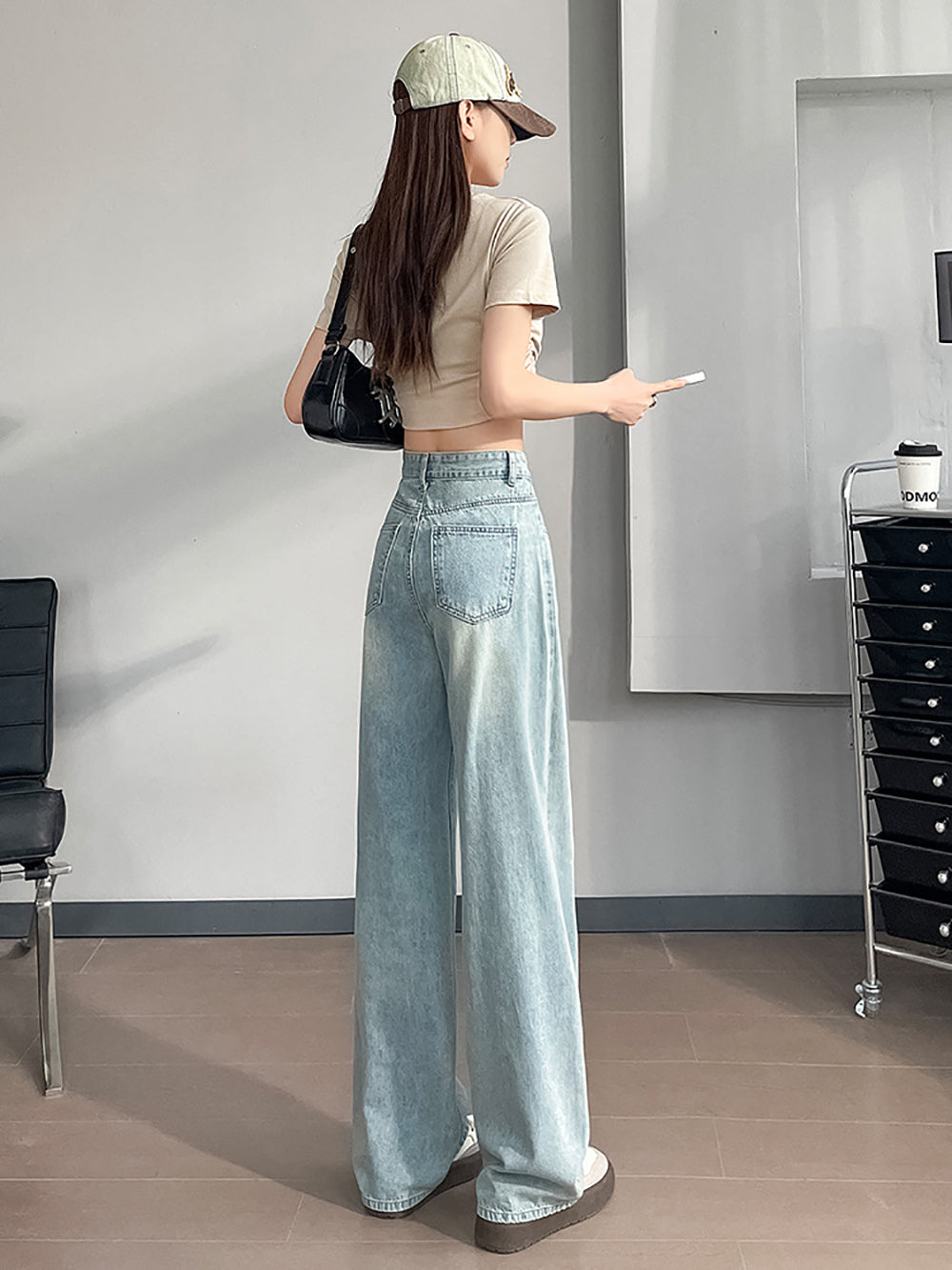 Women Wide Leg Highly Distressed Heavy Fade Jeans