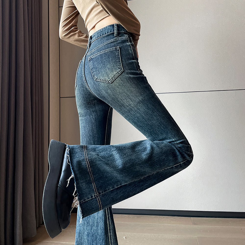 Women Flared Slash Knee Jeans