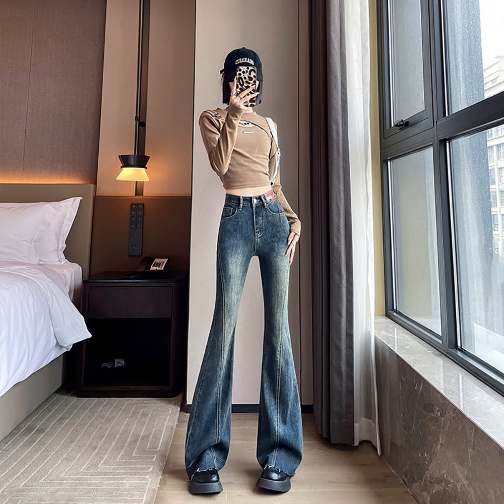 Women Flared Slash Knee Jeans