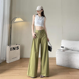 Women Wide Leg Slash Knee Jeans