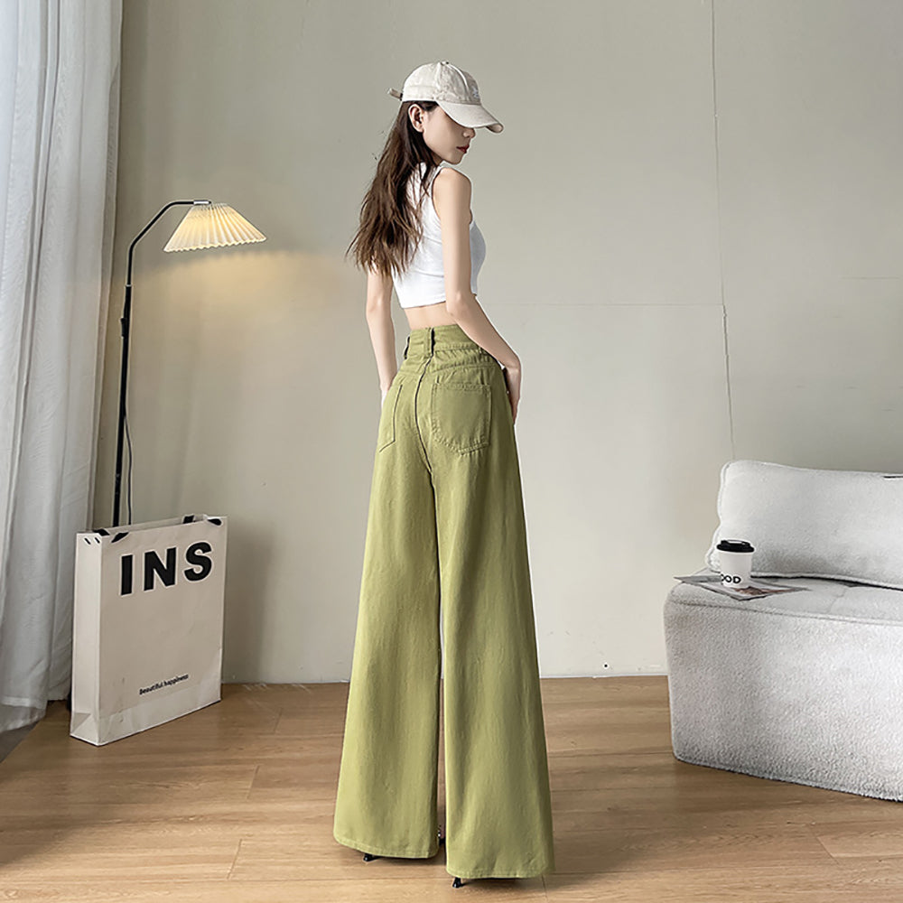 Women Wide Leg Slash Knee Jeans