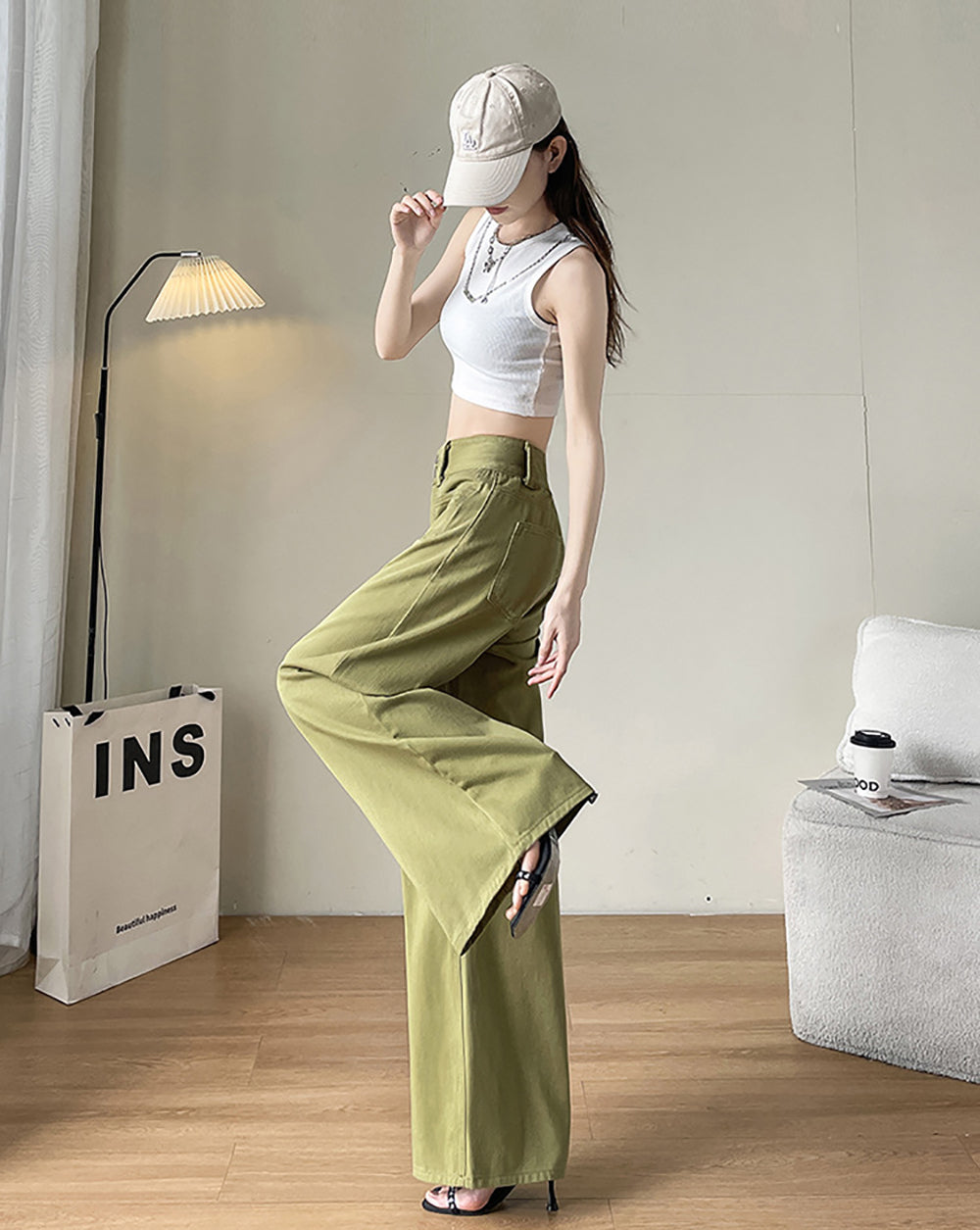 Women Wide Leg Slash Knee Jeans