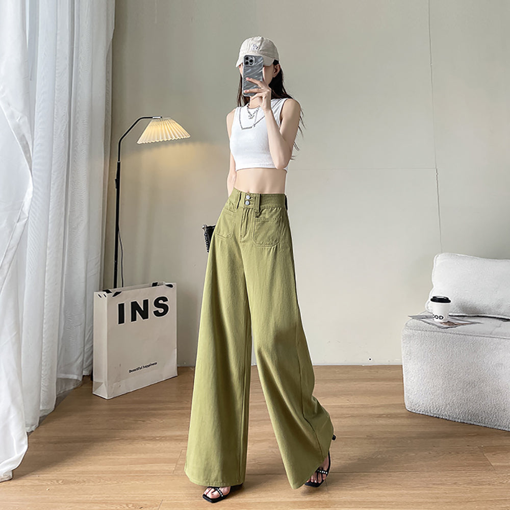 Women Wide Leg Slash Knee Jeans