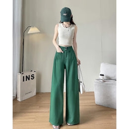 Women Wide Leg Slash Knee Jeans