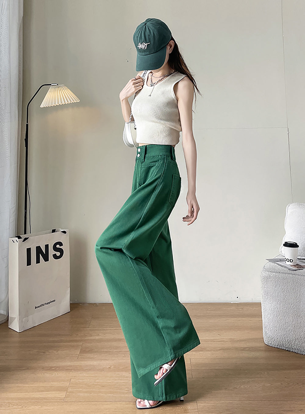Women Wide Leg Slash Knee Jeans