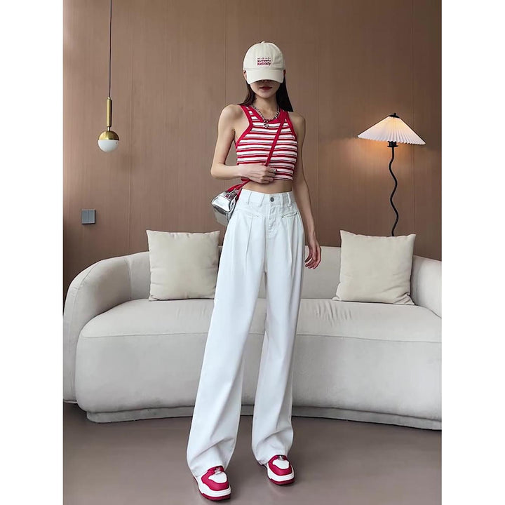 Women Wide Leg Slash Knee Heavy Fade Jeans