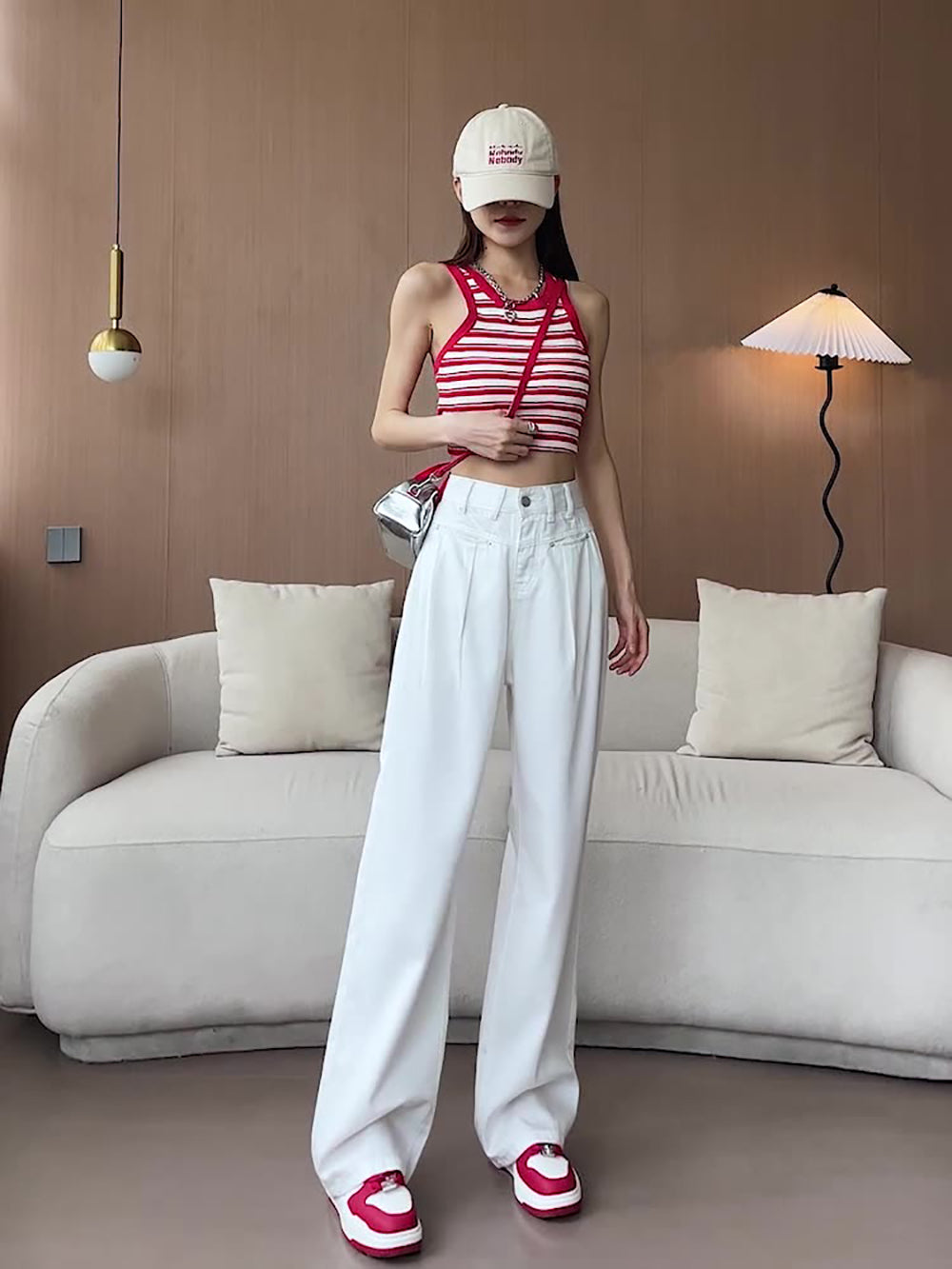 Women Wide Leg Slash Knee Heavy Fade Jeans