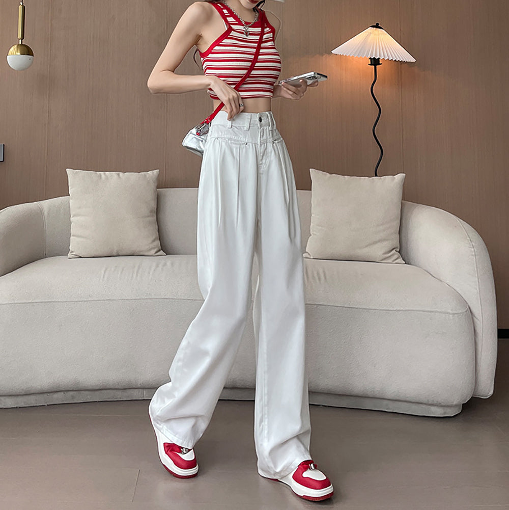 Women Wide Leg Slash Knee Heavy Fade Jeans