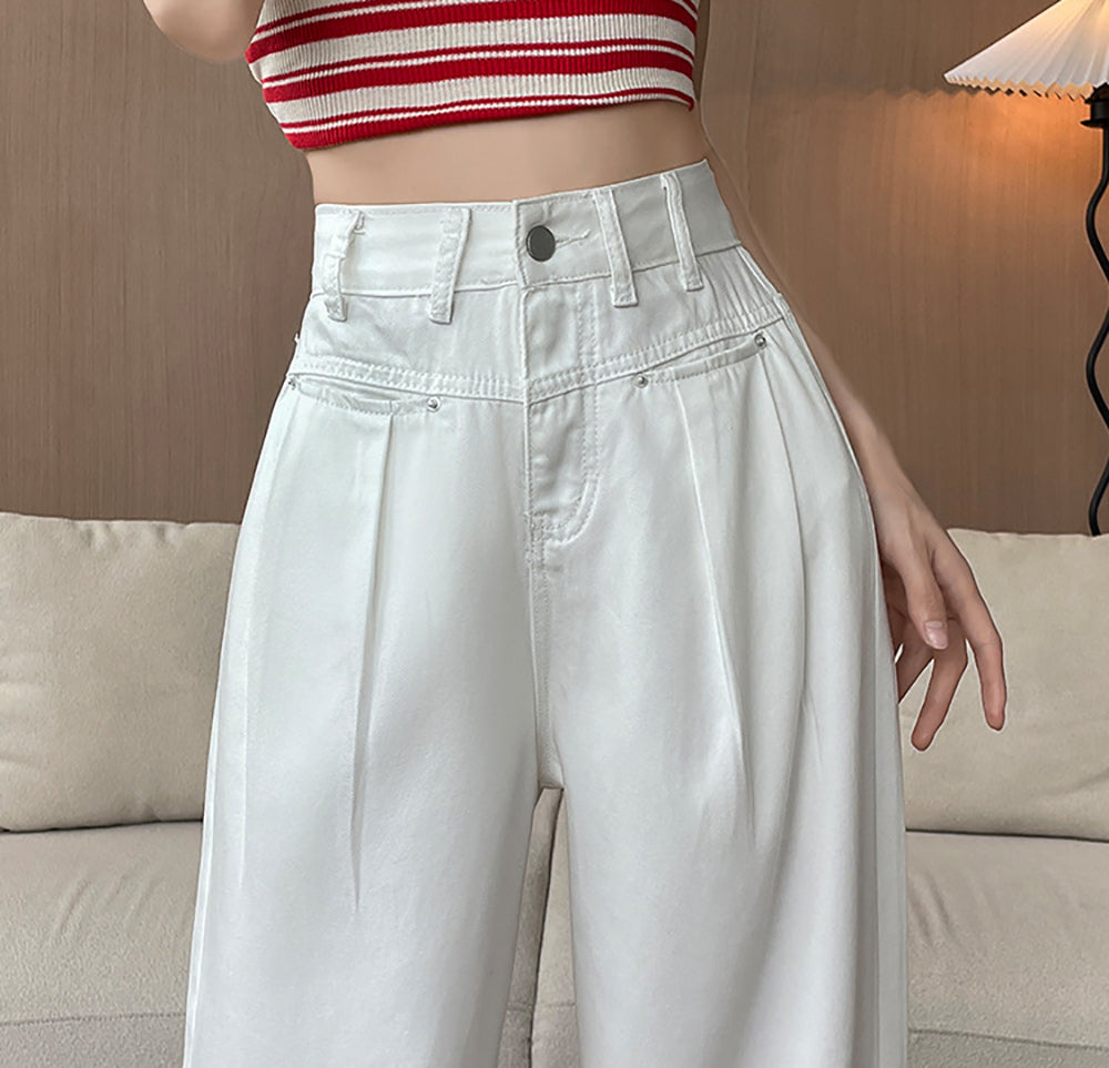 Women Wide Leg Slash Knee Heavy Fade Jeans