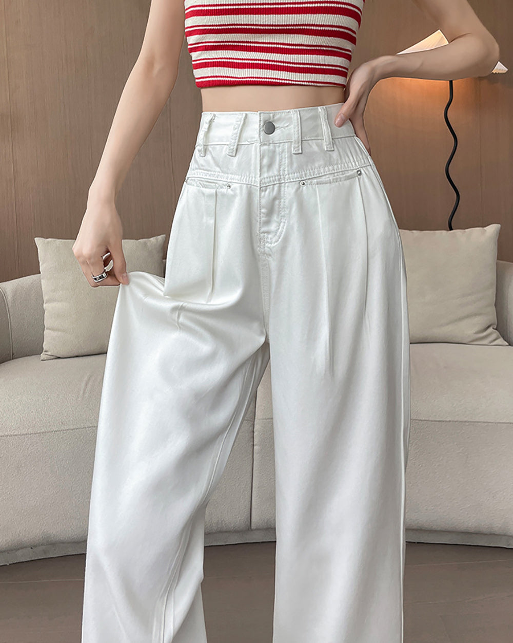 Women Wide Leg Slash Knee Heavy Fade Jeans