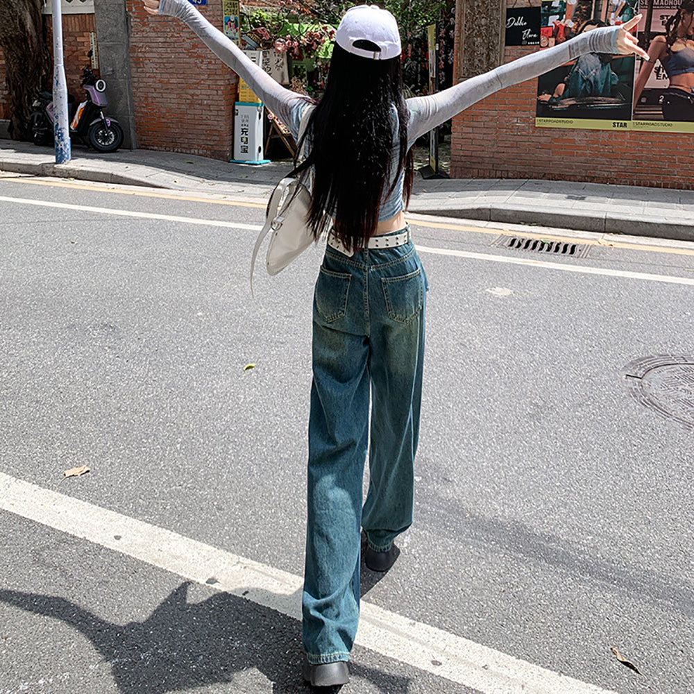 Women Wide Leg Medium Fade Jeans
