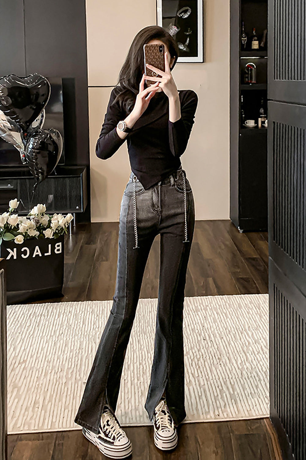Women Flared Slash Knee Jeans