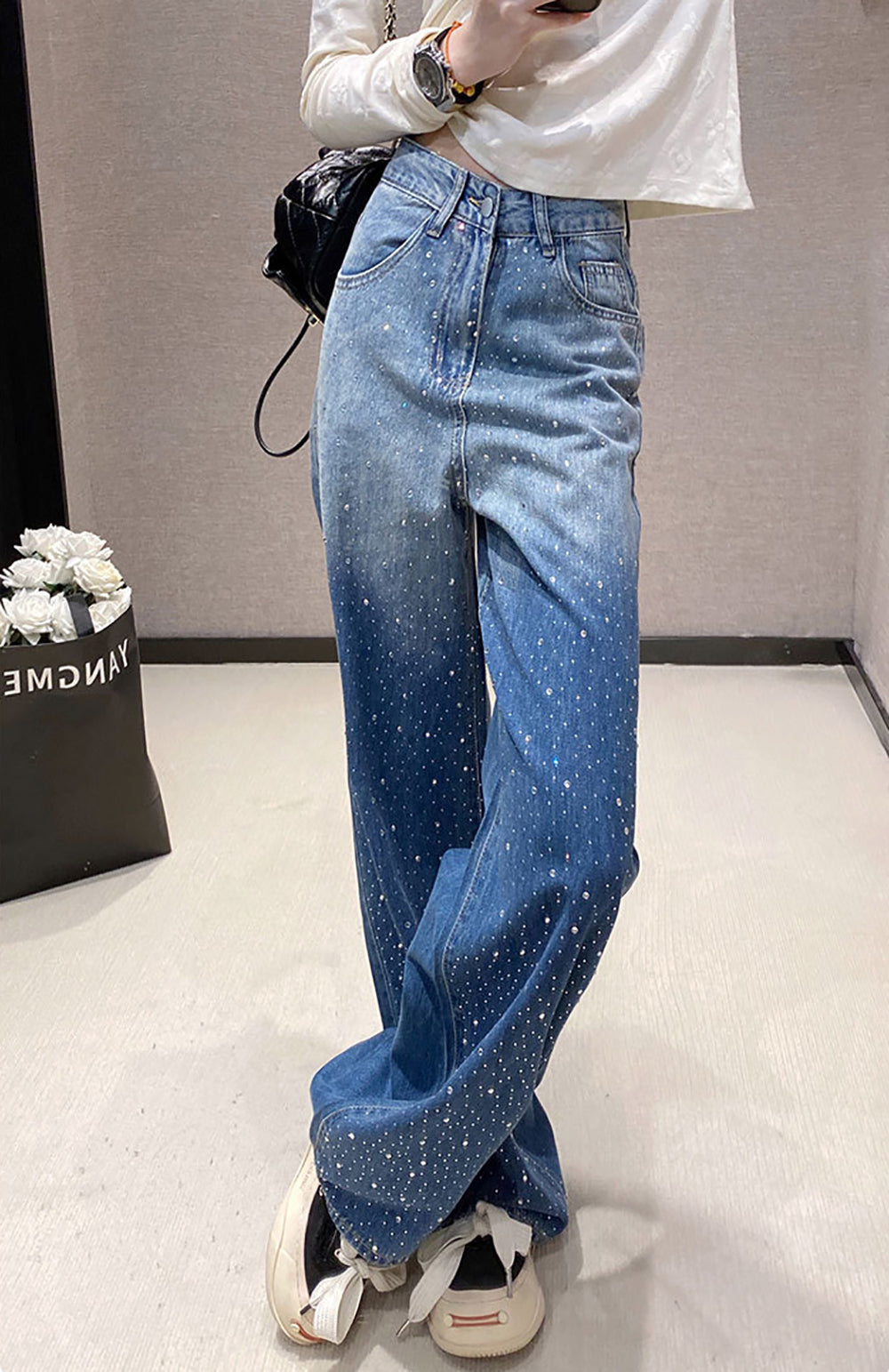 Women Wide Leg Highly Distressed Jeans
