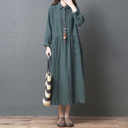 Women Shirt Collar Maxi Midi Dress