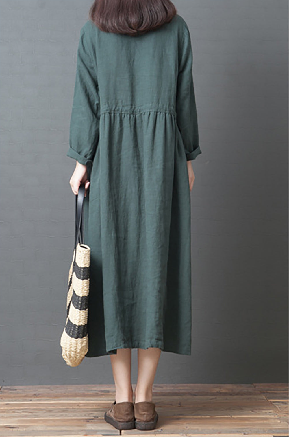Women Shirt Collar Maxi Midi Dress