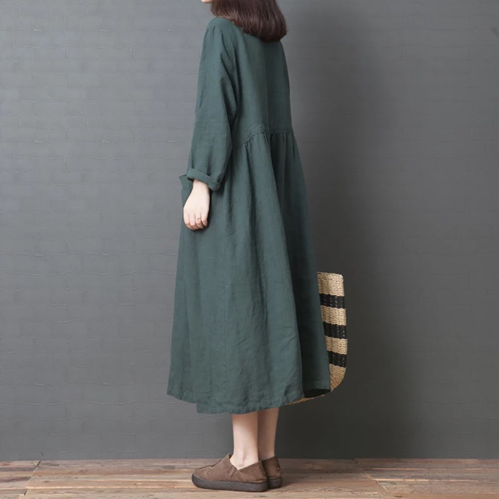 Women Shirt Collar Maxi Midi Dress
