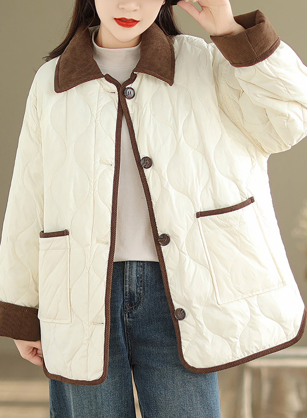 Women Casual Solid Quilted Jacket