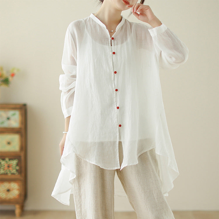 Women Solid Long Sleeves High-Low Regular Top