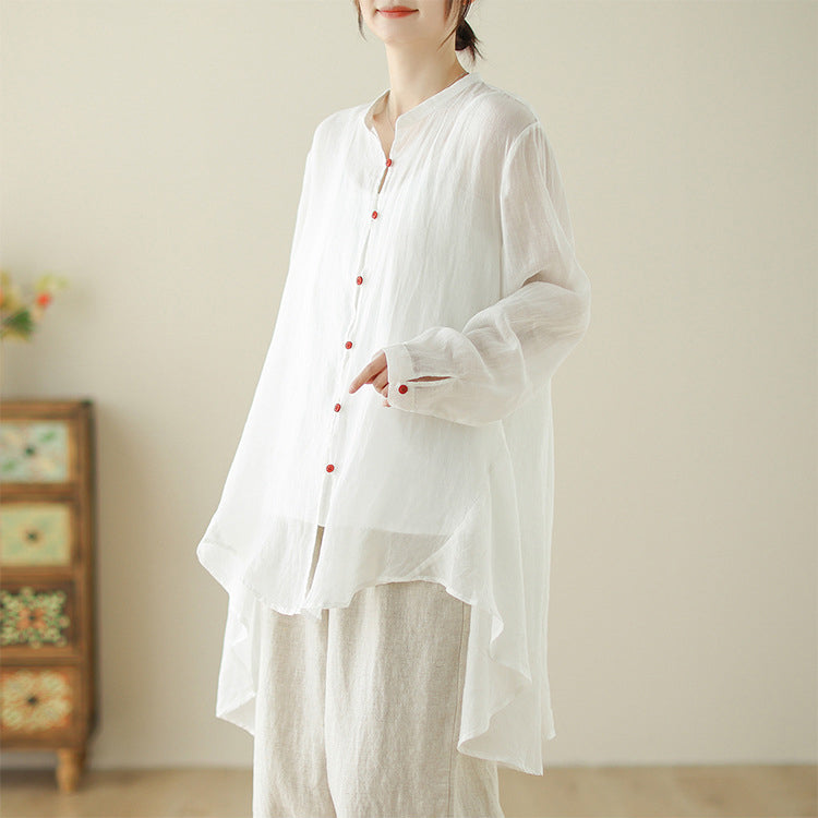 Women Solid Long Sleeves High-Low Regular Top